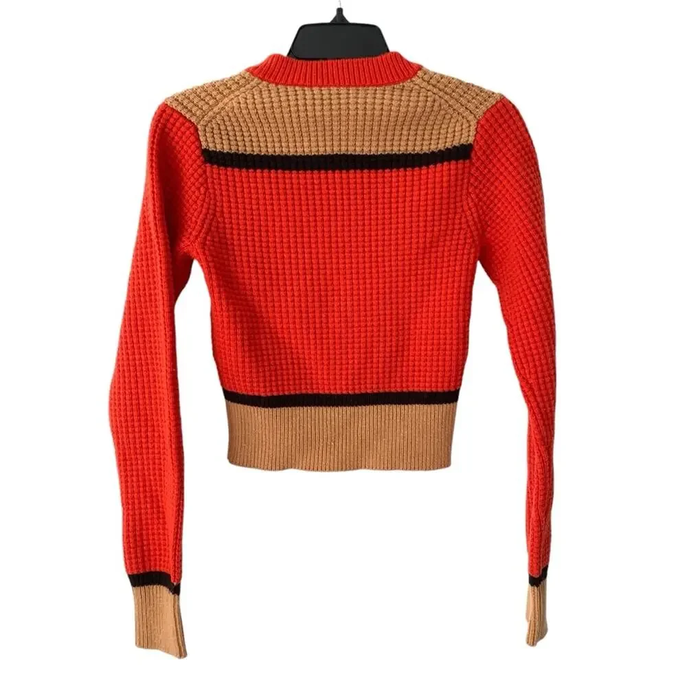 Marni x Uniqlo Tritone Orange Tan Black V-Neck Sweater size XS